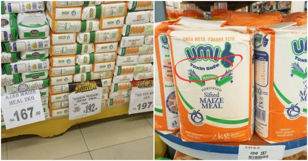 Umi maize flour is retailing at KSh 159 per 2kg packet.