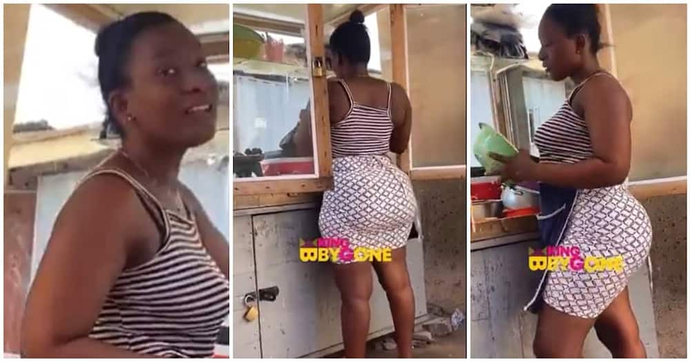 Ghanaian woman with super curvy body who sells 'gob3' wows many