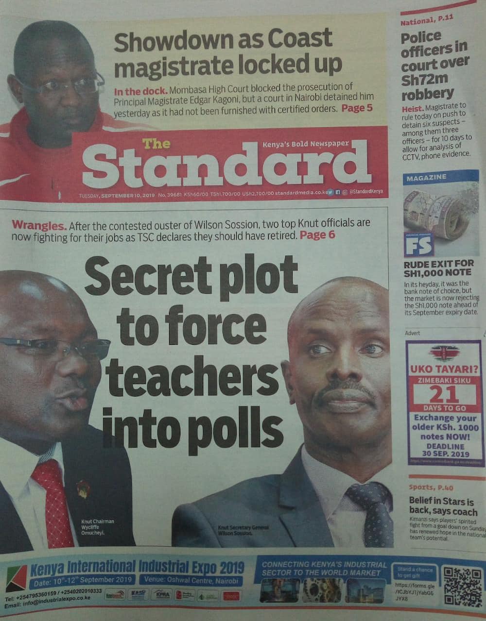 Kenyan newspapers review for September 10: Ruto allies claim state is persecuting them for supporting the DP