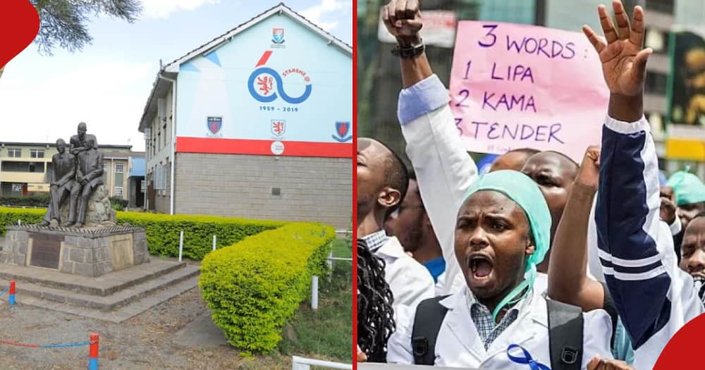 Starehe Boys Centre (left) and doctors protesting on the streets (right)