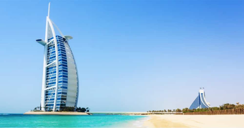 The Burj Al Arab is built on its own island in Dubai.