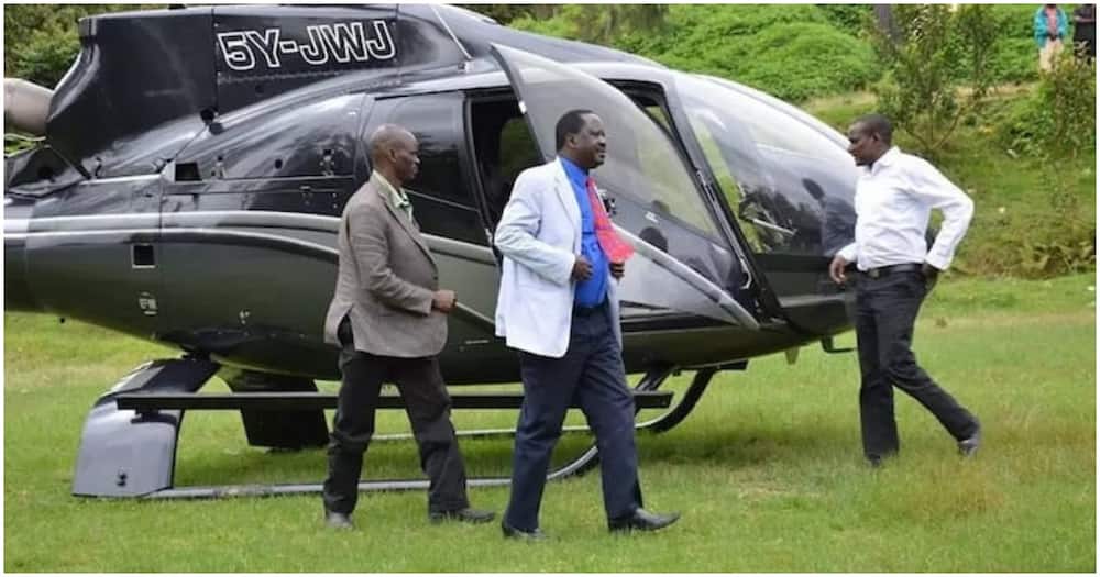 ODM leader Raila Odinga getting out of his helicopter at a past event.