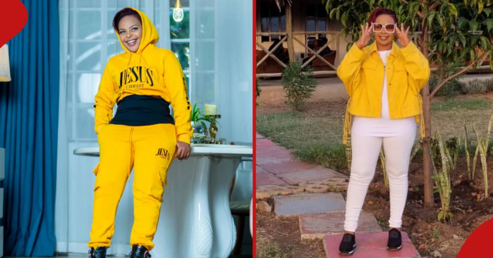 Pastor Size 8 posing for photos as she shows off her fashion sense.