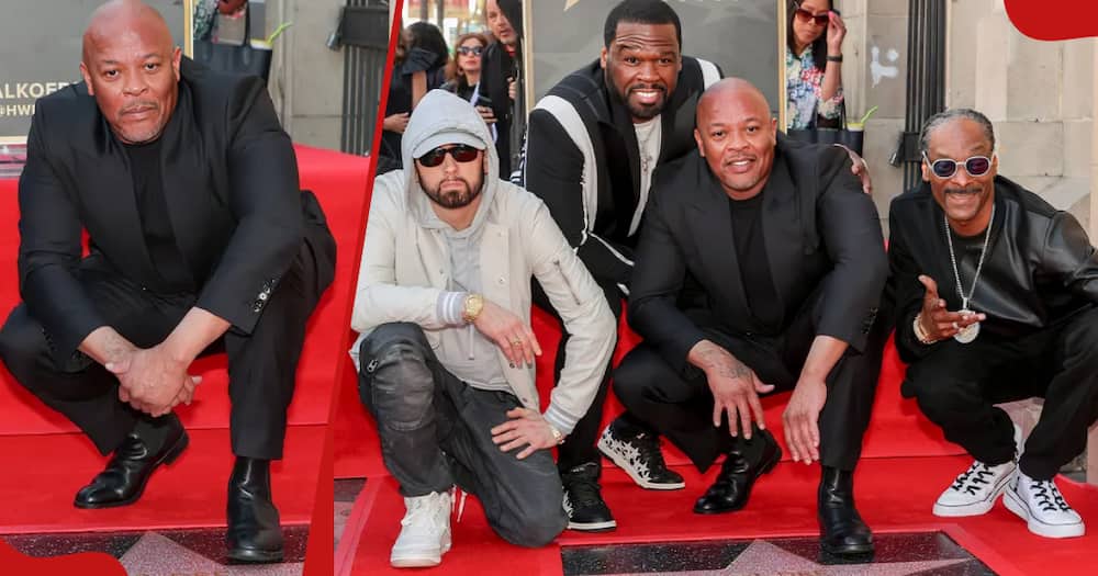 Eminem's reunion with Snoop Dogg and 50 Cent at Dr. Dre's Walk of Fame ceremony.