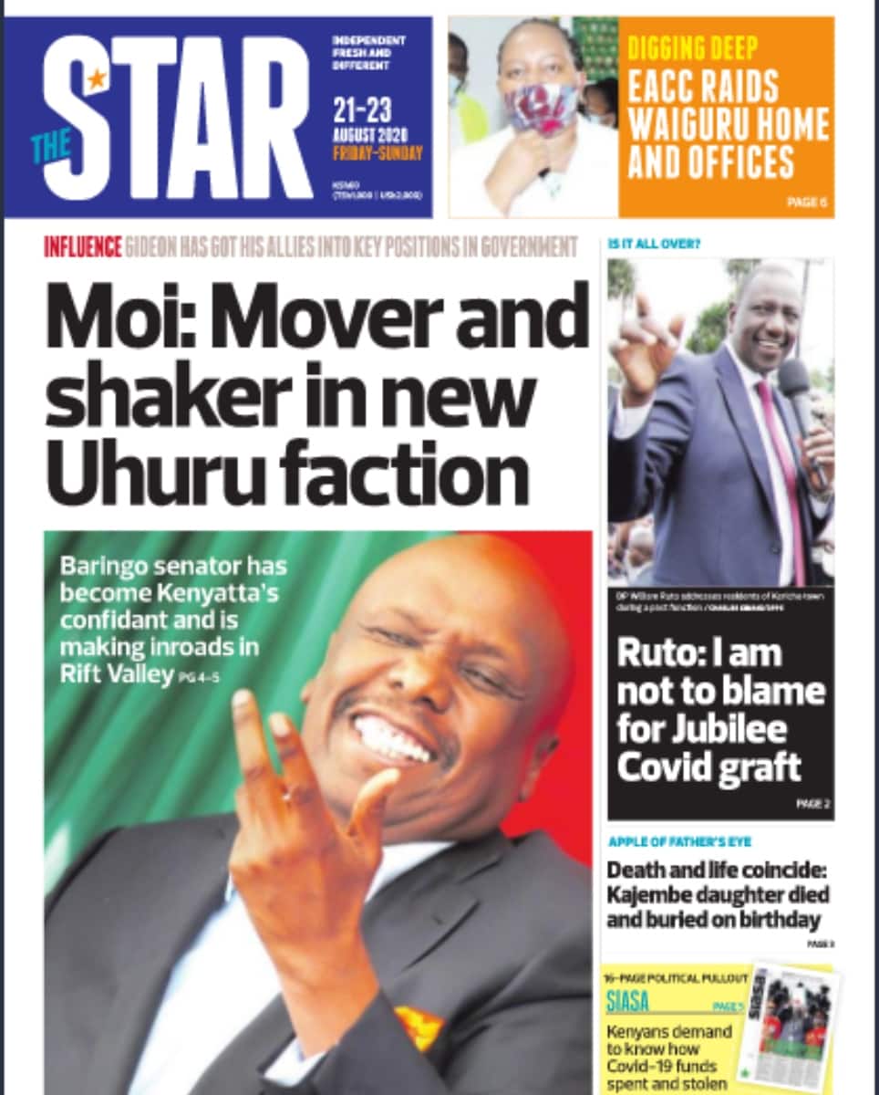 Kenyan newspapers review for August 21: State House operative Njee Muturi among five revered Kenyan power brokers