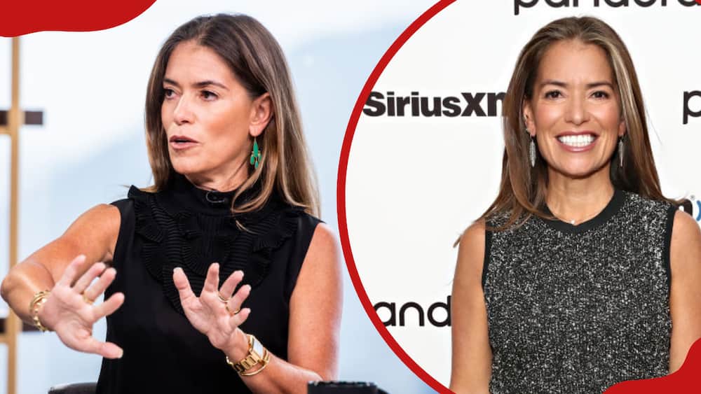 Attorney Laura Wasser talks during a show (L) and (R) she attends an event at the SiriusXM Studios