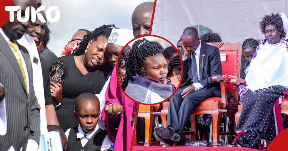 Kelvin Kiptum was buried in Uasin Gishu county. The marathoner's wife wept bitterly as his casket was lowered into the grave.