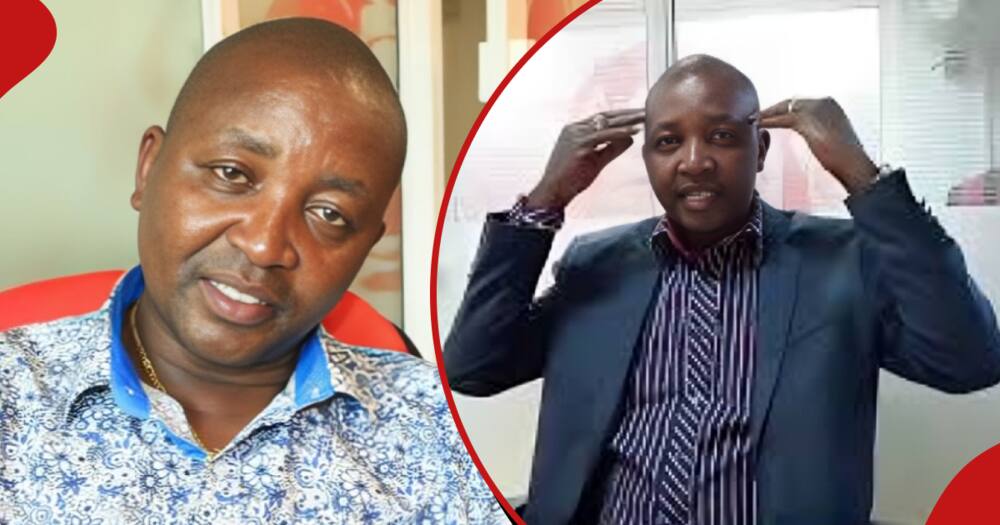 Pastor Paul Kuria aka Man Kush poses for photos in the left and right frames.