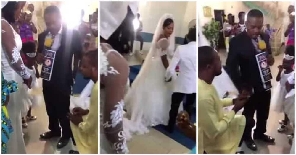 I am not aware, pastor screams as he stops man from proposing to a lady during white wedding.