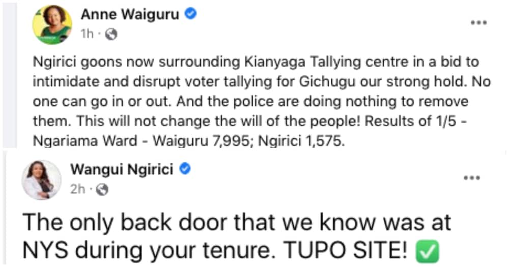 Ngirici and Waiguru are both vying for the Kirinyaga gubernatorial seat.