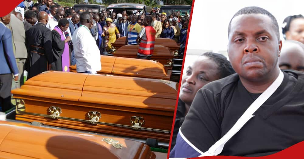 Mourners at the burrail of the seven family members and the next frame shows Shadrack Mbao.