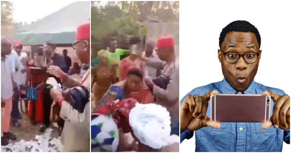 Nigerians react to a video from Imo wedding in which a rich man wiped couple's faces with a dollar and left with the same cash