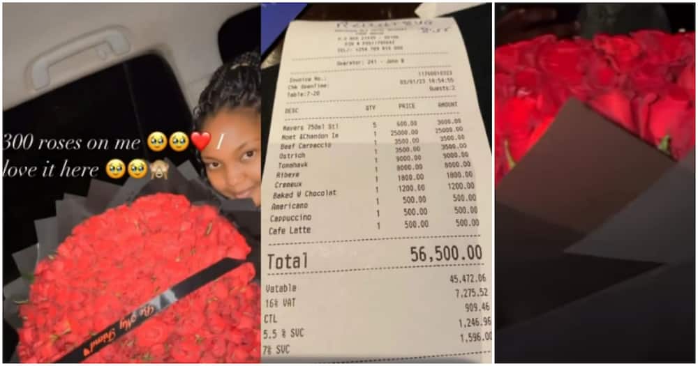 She showed off the amount her man paid for their dinner. Photo: Celine Kariuki.