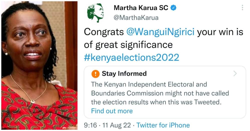 Martha Karua's tweet.