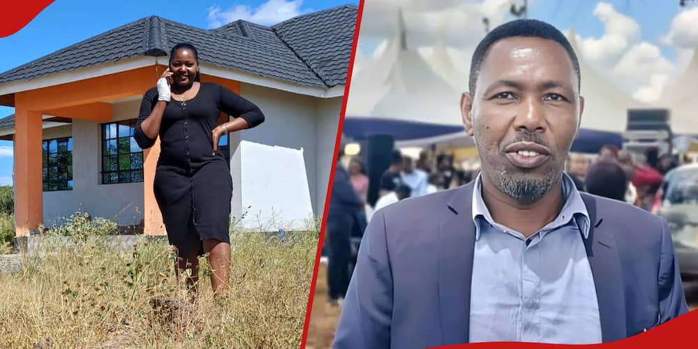 Left: Kathy Andrews visit the actor's unoccupied house. Right: Omosh looking dapper at Brian Chira's funeral.