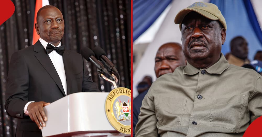 Collage of President William Ruto (l) and ODM leader Raila Odinga (r)