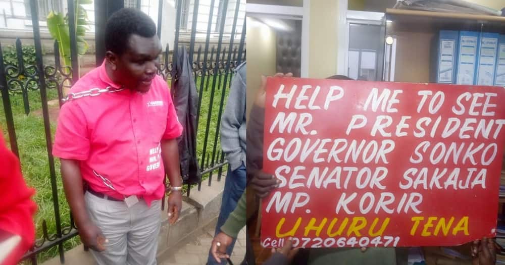 Man chains himself at City Hall demanding to see Uhuru, Mike Sonko