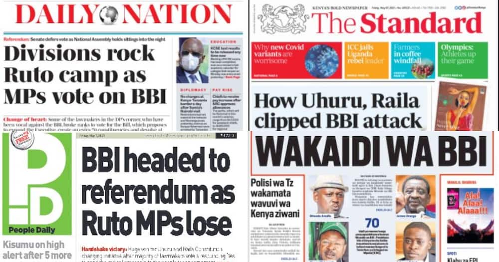 Kenyan Newspapers Review for May 7: List of MPs in Ruto's Camp Who Voted Yes to BBI Bill