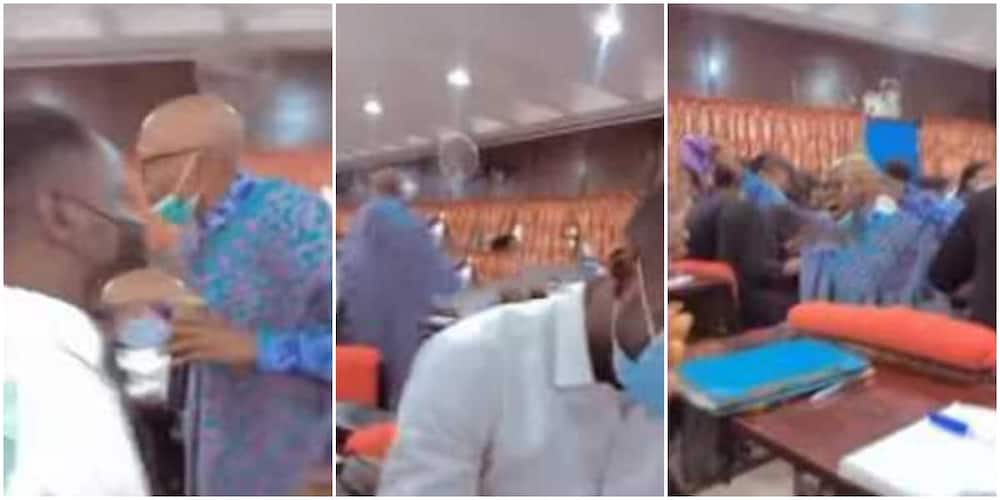 Nigerians react as OAU professor goes on knees in class, removes cap as he worships God in video.