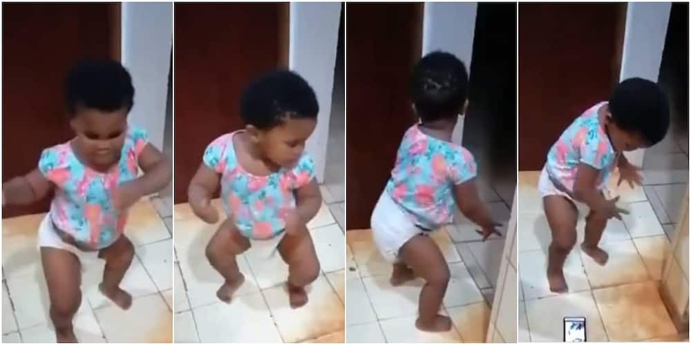 Baby in diaper shows amazing dancing skills