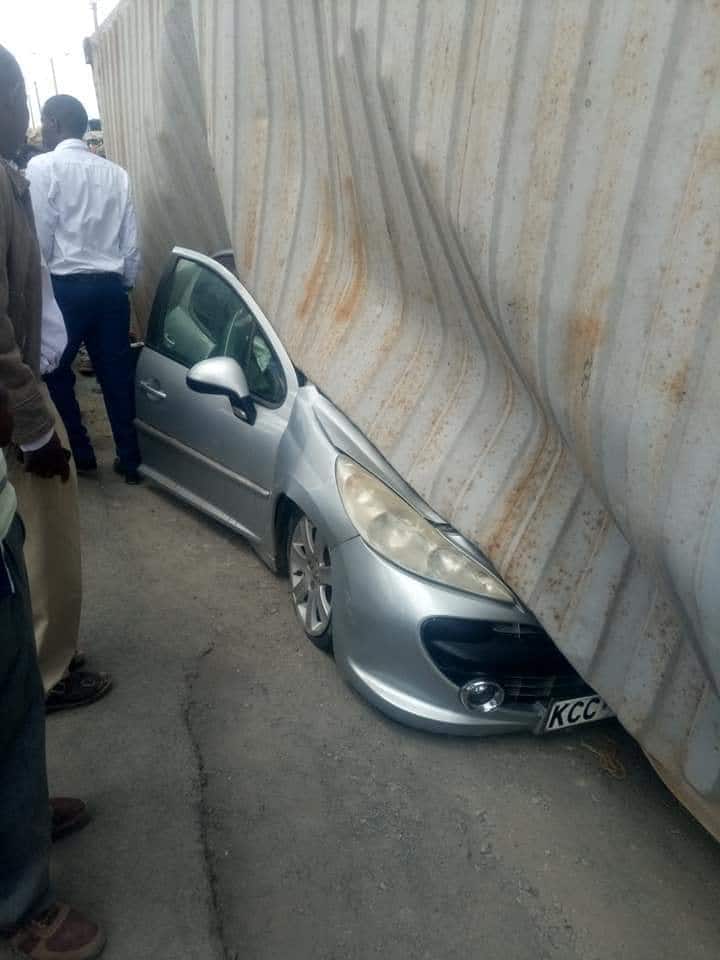 Mother and her baby narrowly escape death after truck crash lands on car along Mombasa road