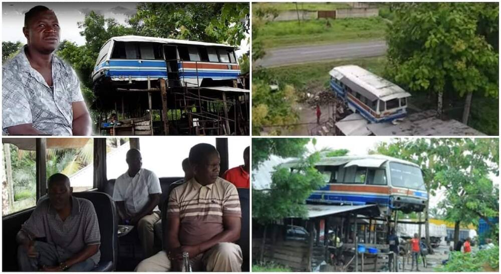 Mboga, a Tanzanian man who converted his bus into a restaurant.