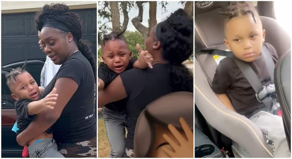 Photos of Miss Shai trying to get her son to follow her back home after visiting grandma.
