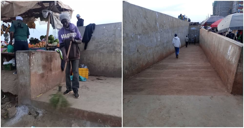 Anthony Wamagata Munywa sweeping the Kinoo Underpass.