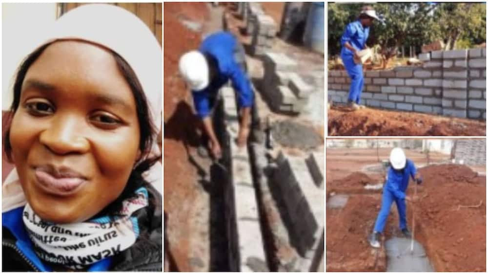 Young lady who works as Housebuilder for a living showcases her work with pride in photos