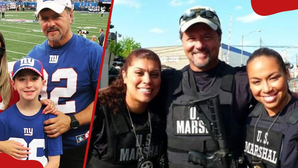 Lenny Depaul (L) attends a football game, (R) Lenny DePaul with colleagues at the US Marshal