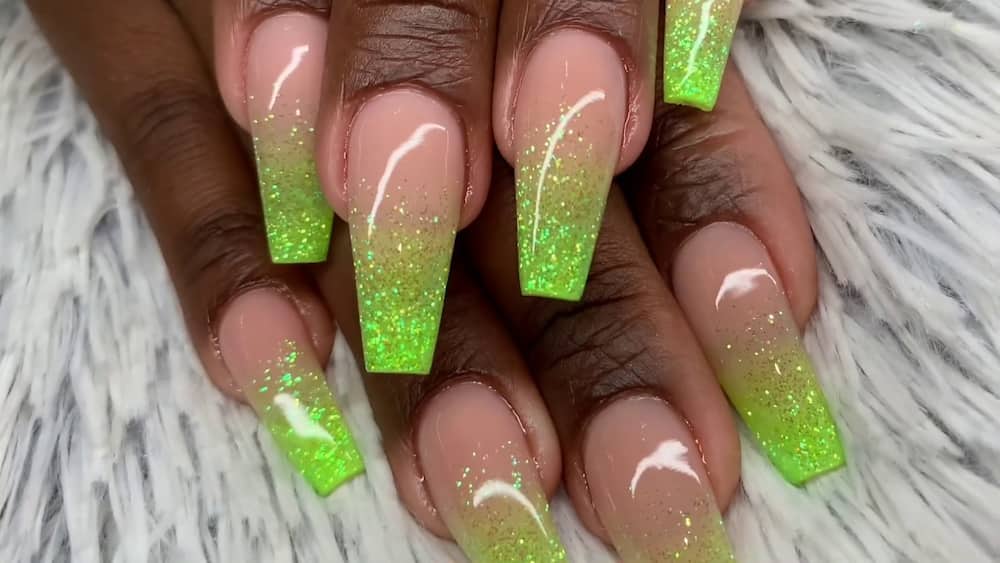 Neon green St. Patrick's Day nail design