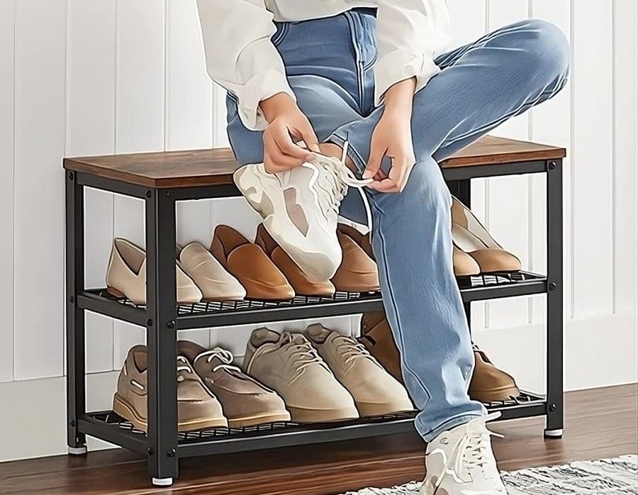 Two-tier shoe storage bench