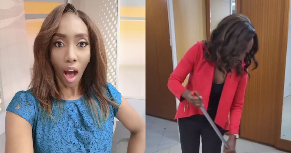 Yvonne Okwara Spotted Humbly Sweeping Office Floor, Lulu Hassan aims dig at her.