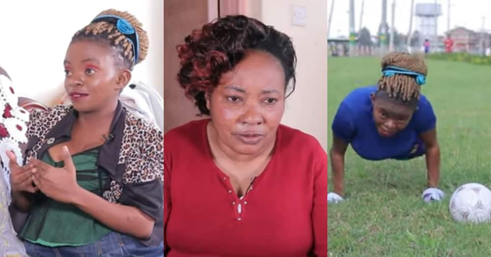 Eunice Ruben (l) her mom Josephine Ndunge (m), Eunice playing football (r).