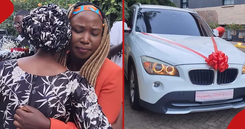 Content creator Dee Mwango hugging her mum after gifting her BMW X1 on Valentine's Day.
