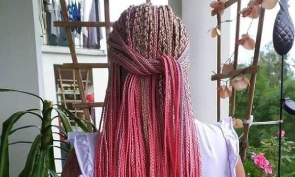 Dark gray and light pink braids