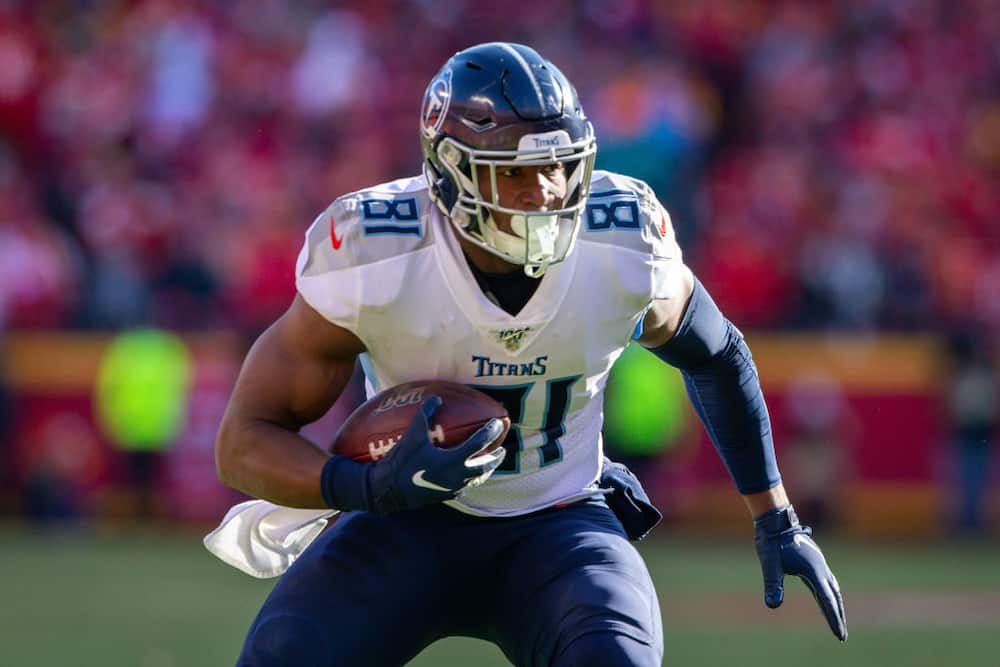 Tennessee Titans tight end Jonnu Smith (81) plays against the Buffalo Bills  in the first half of an NFL football game Tuesday, Oct. 13, 2020, in  Nashville, Tenn. (AP Photo/Wade Payne Stock