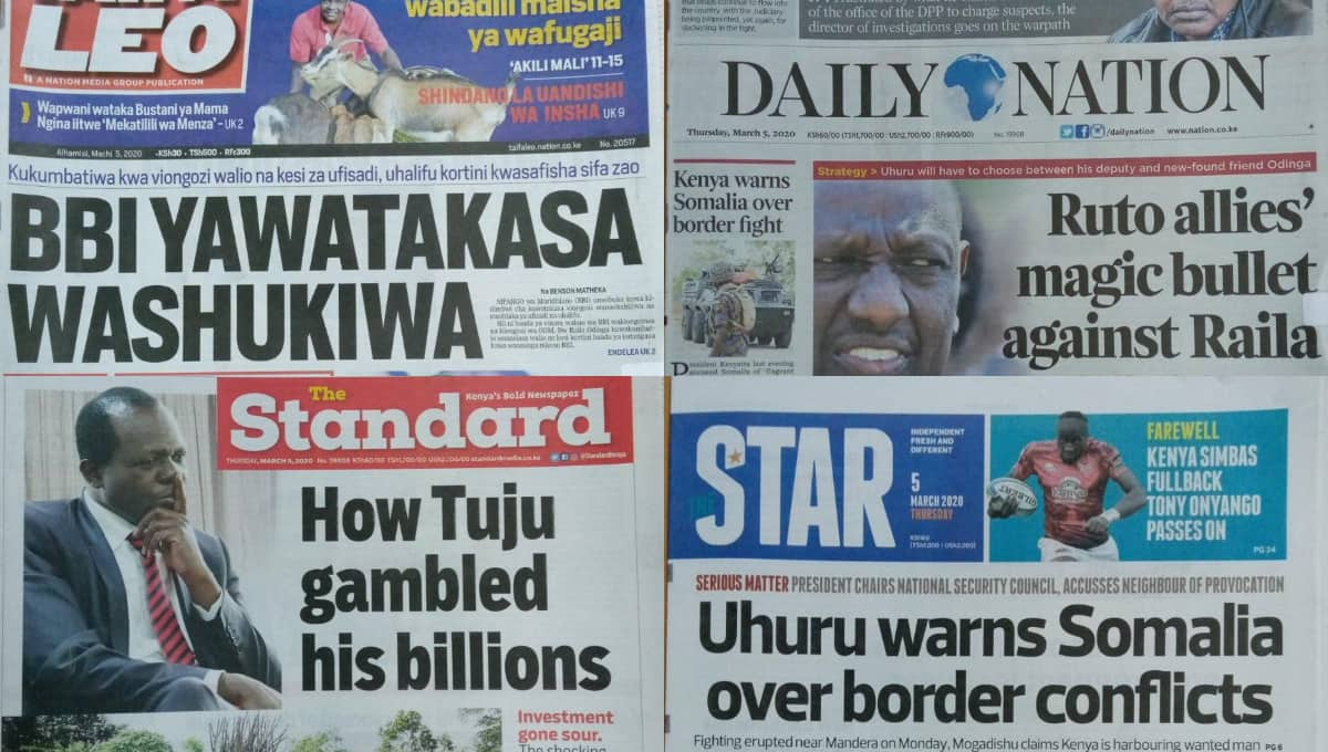 Kenyan newspapers review for March 5: Ruto allies want Uhuru to attend ...