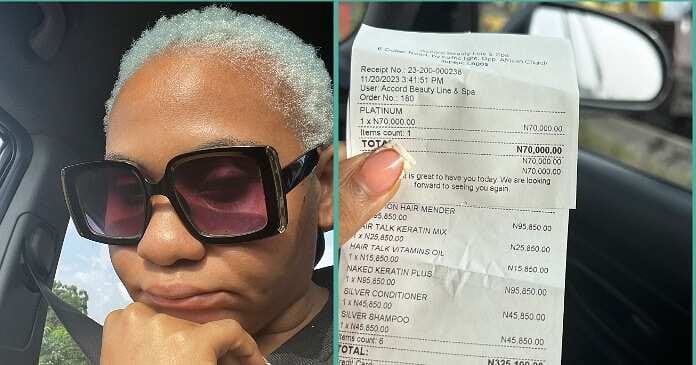 Lady spends N325k to barb her hair, displays receipt