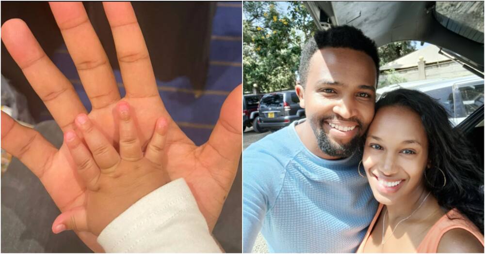 Pascal Tokodi and Grace Ekirapa (r) flaunt baby AJ's chubby hand (l).