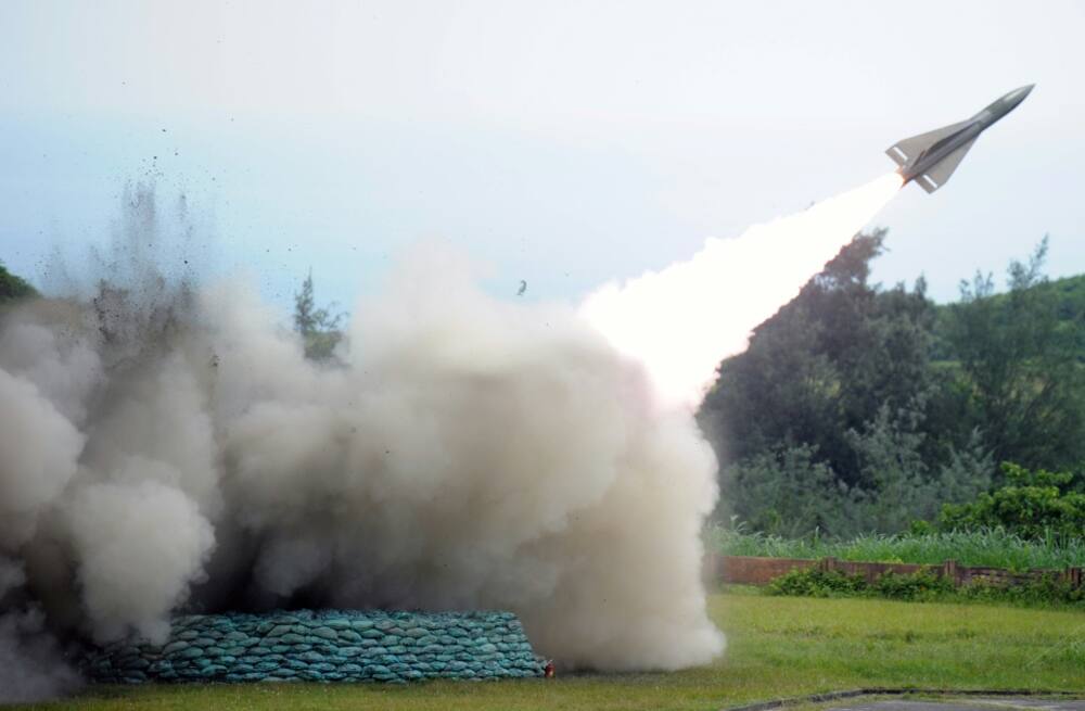 A HAWK surface-to-air missile is launched during a live-fire drill in Taiwan