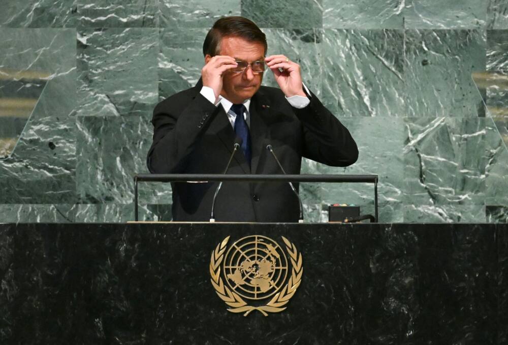 Brazilian President Jair Bolsonaro addresses the 77th session of the United Nations General Assembly