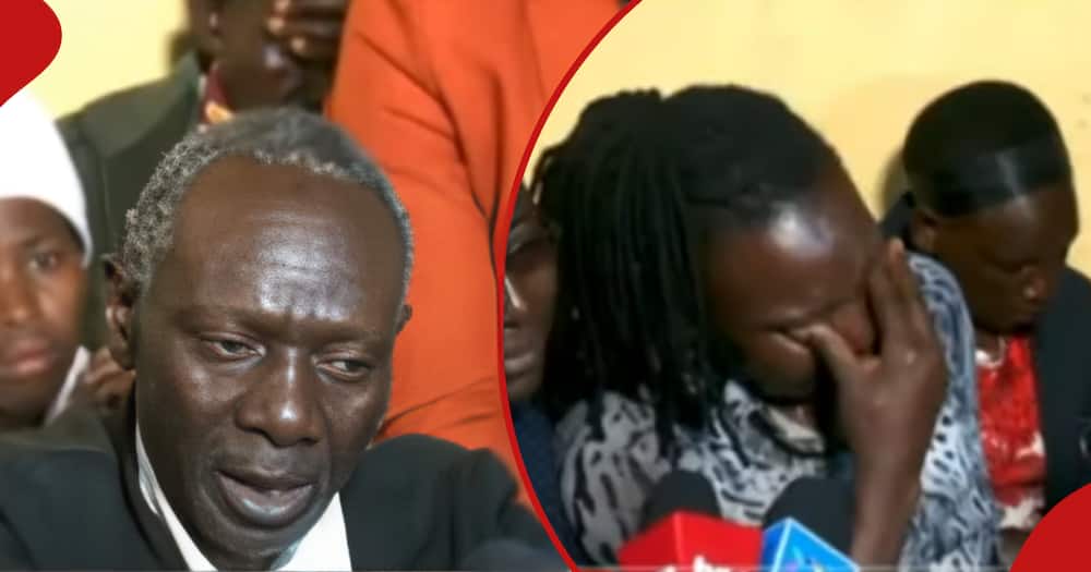 Collage of John Mwangi Mwaura and a lady crying.