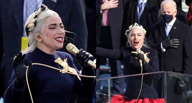 Lady Gaga Stuns At Biden's Inauguration, Sings National Anthem With ...