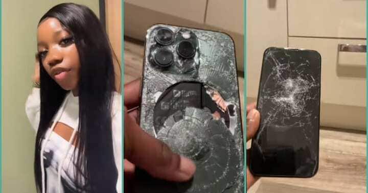 Lady cries out as ex-boyfriend smashes her phone for breaking up