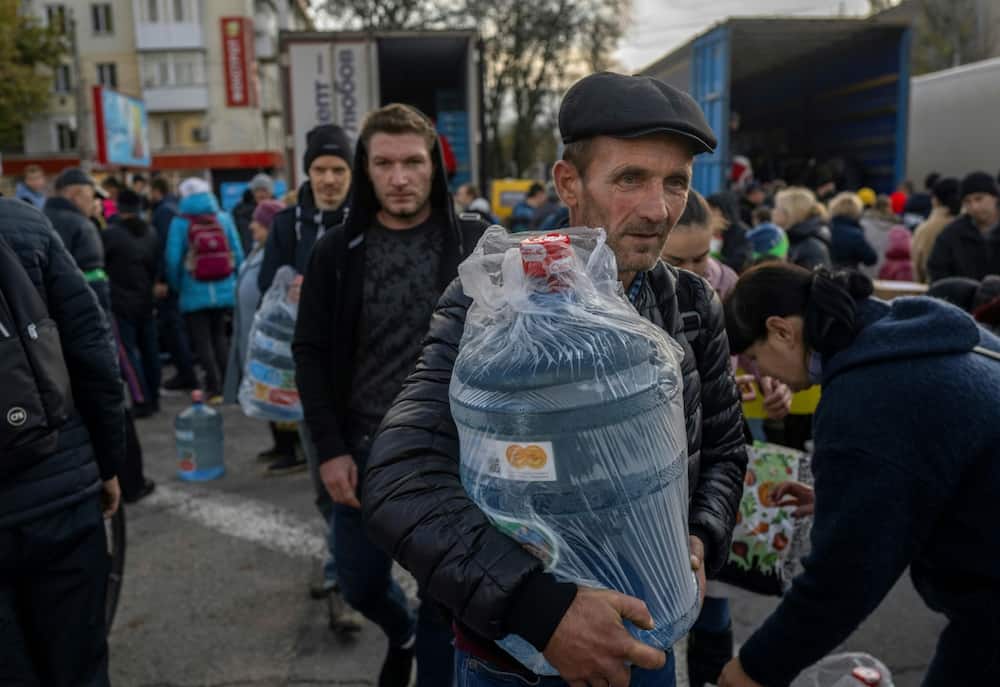 Residents receive supplies in the southern Ukrainian city of Kherson