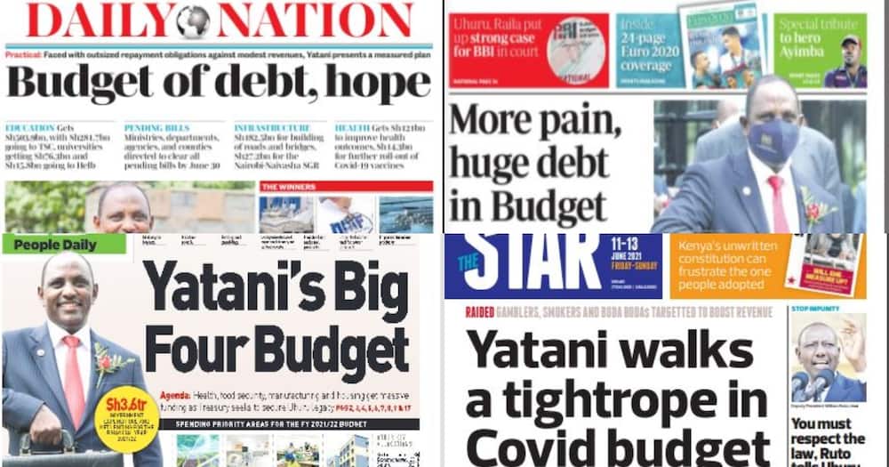 Screengrabs of Kenyan newspapers Ddaily Nation and The Star on June 11, 2021.