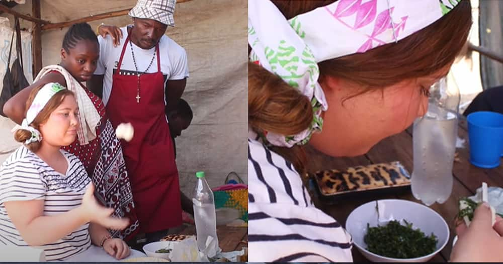 Sylvia Bichanga eating ugali.