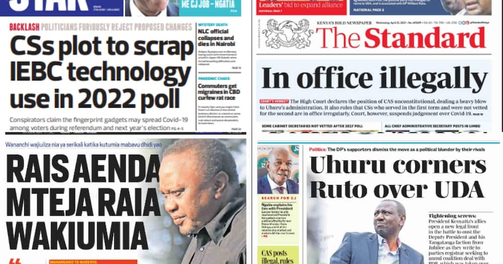 Magazeti Jumatano, Aprili 21: Uhuru Chini ya Maji Wakenya Wakimezwa na 'Lockdown'