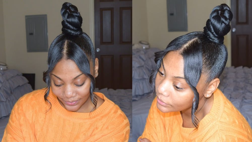 Top knot bun with swoop hairstyles